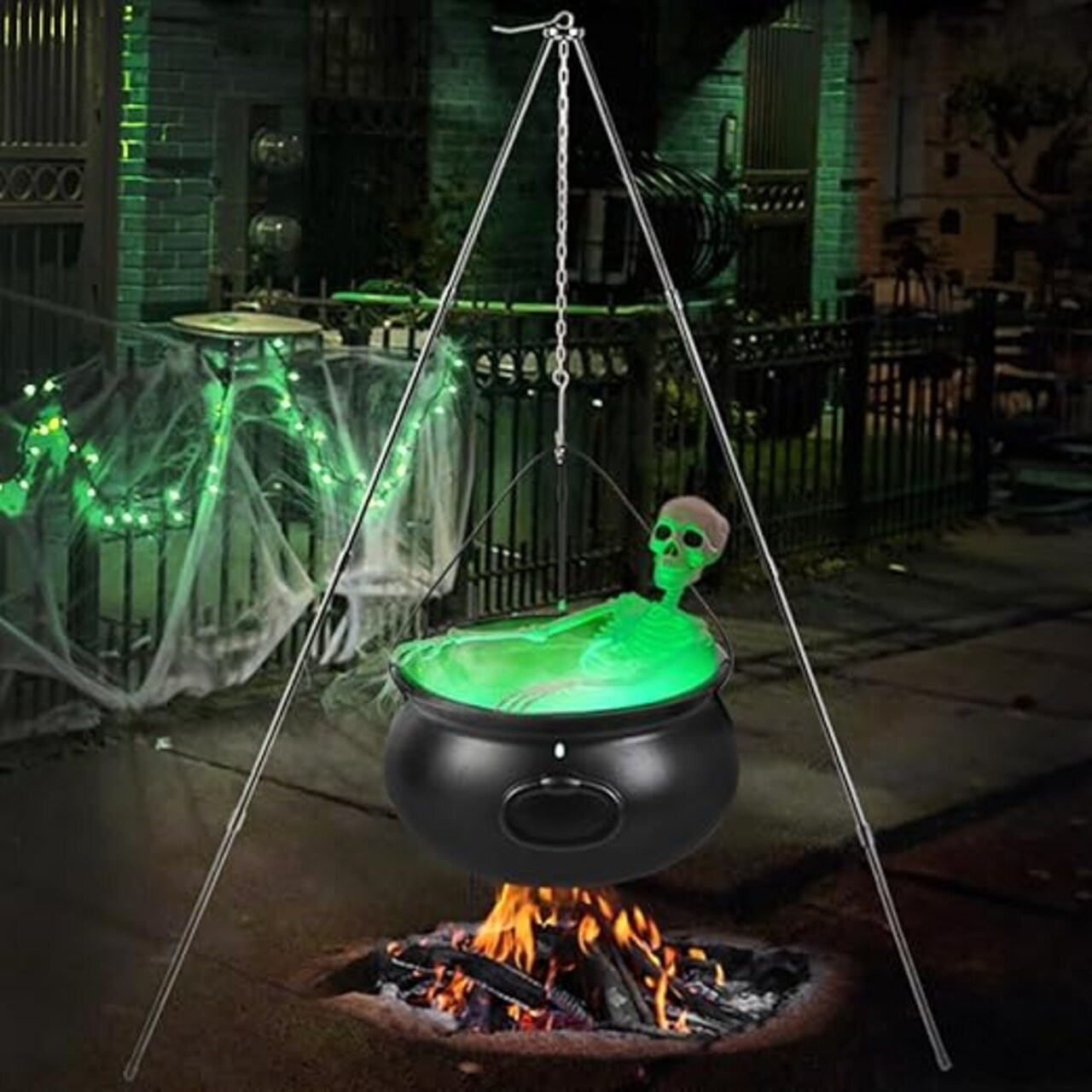 Halloween Decorations Outside - Large Witches Cauldron on Tripod with Big Skeleton & Cauldron Diffuser - Skeleton Halloween Party Decor for Outdoor Yard Home Porch